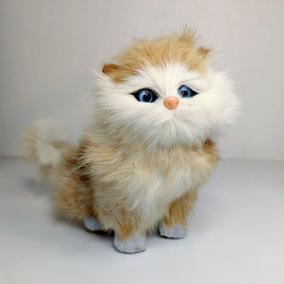 Realistic Furry Cat Figurine Decor Simulation Kitten Makes Sounds Orange/Cream - Picture 1 of 5